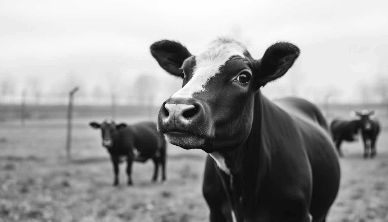 black/white, vegan farm sanctuary. minimalism. realistic image for annual prize