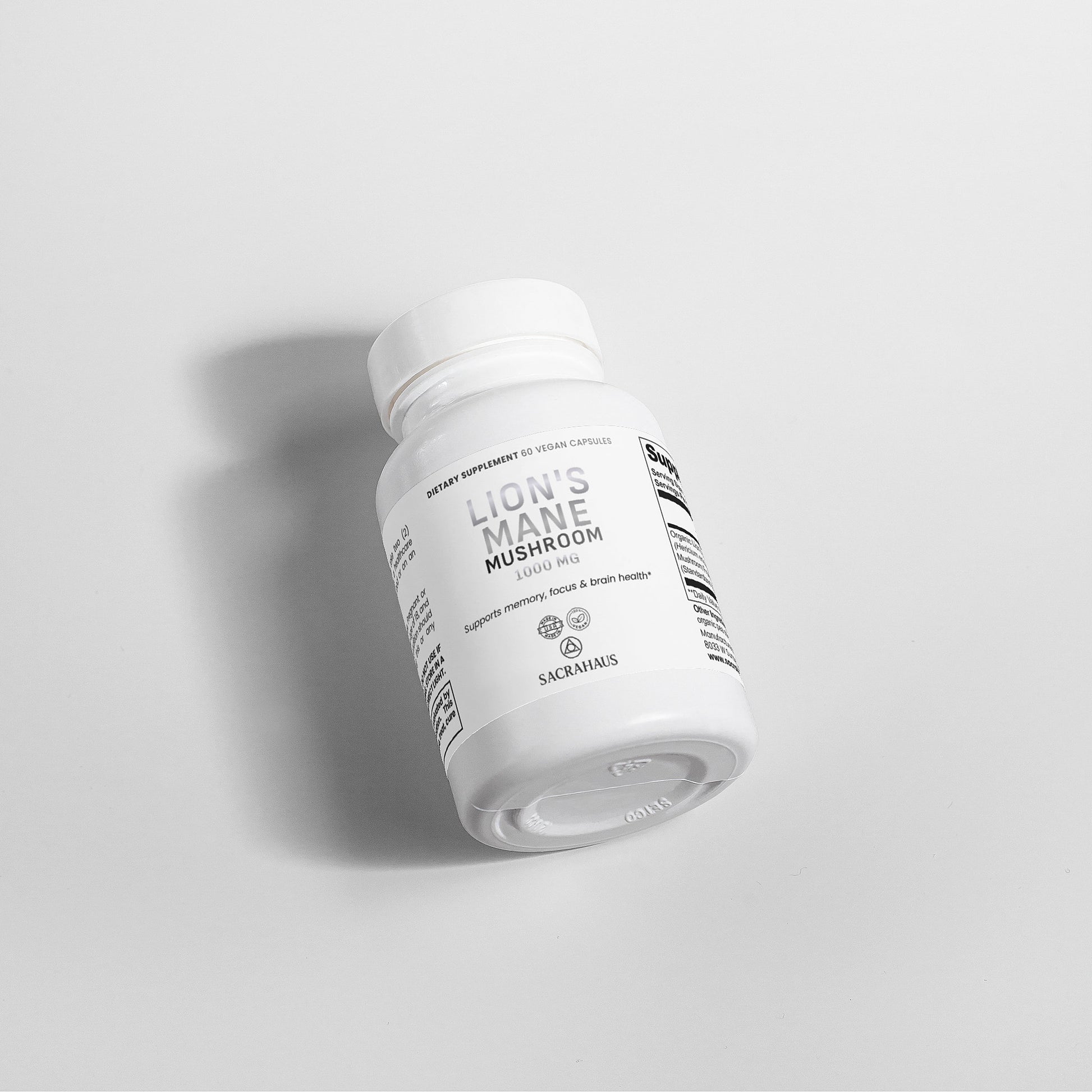 SACRAHAUS Lion's Mane Mushroom Supplement Bottle for cognitive support and health benefits