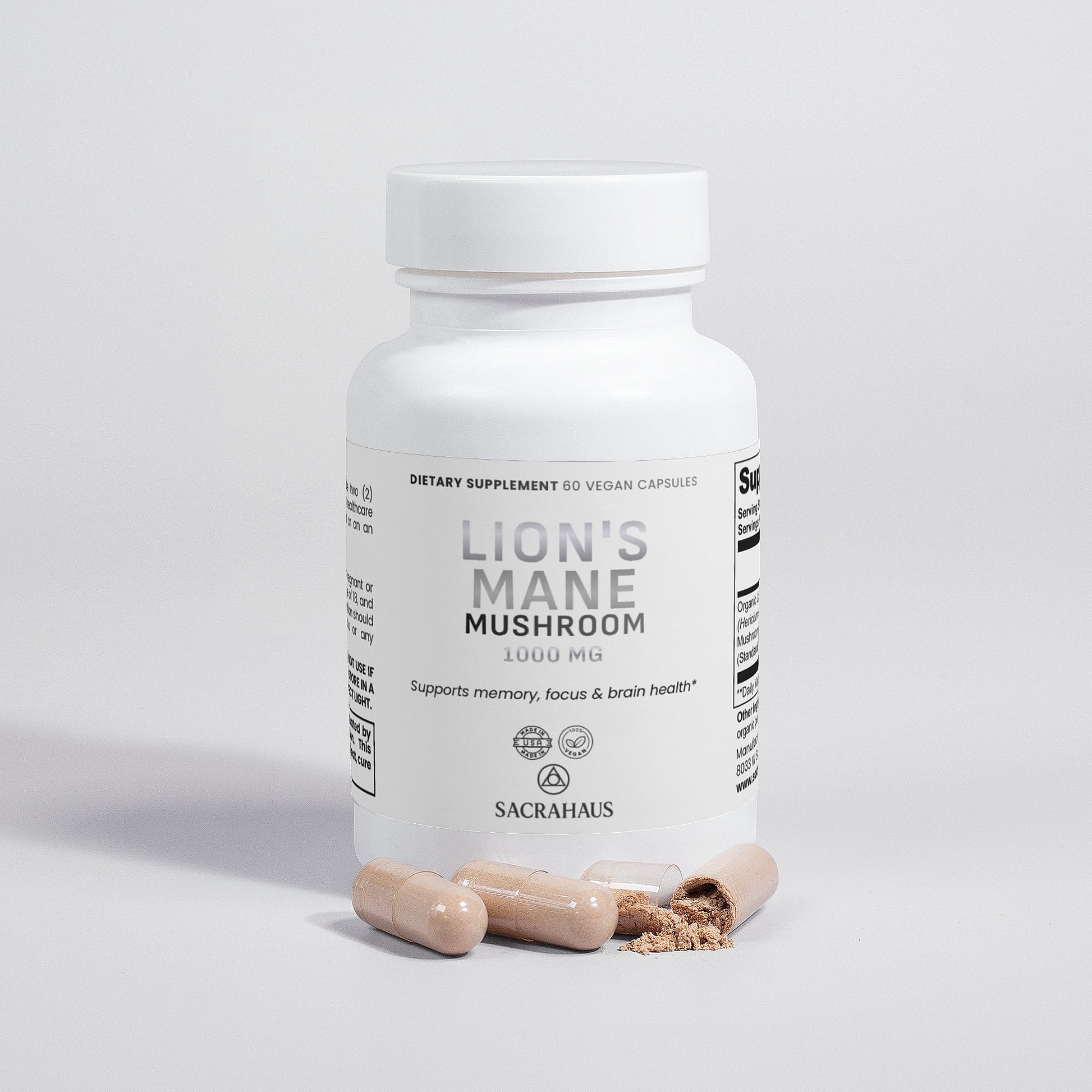 SACRAHAUS Lion's Mane Mushroom Supplement - 1000 mg