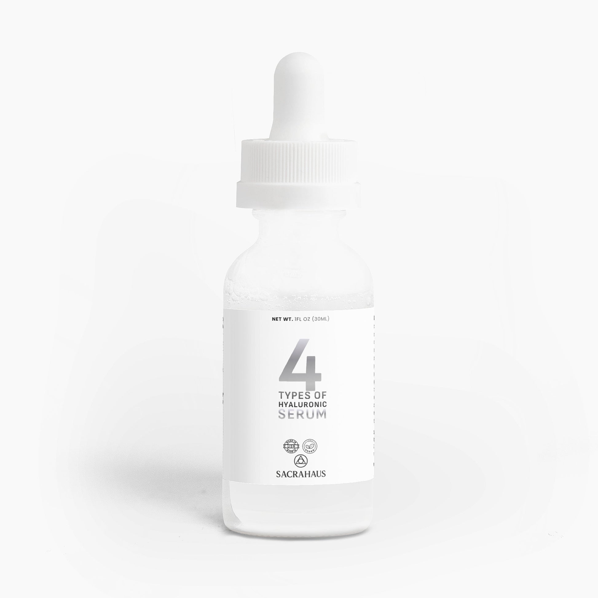 SACRAHAUS Vegan Hyaluronic Acid Serum in a clear dropper bottle for deep hydration