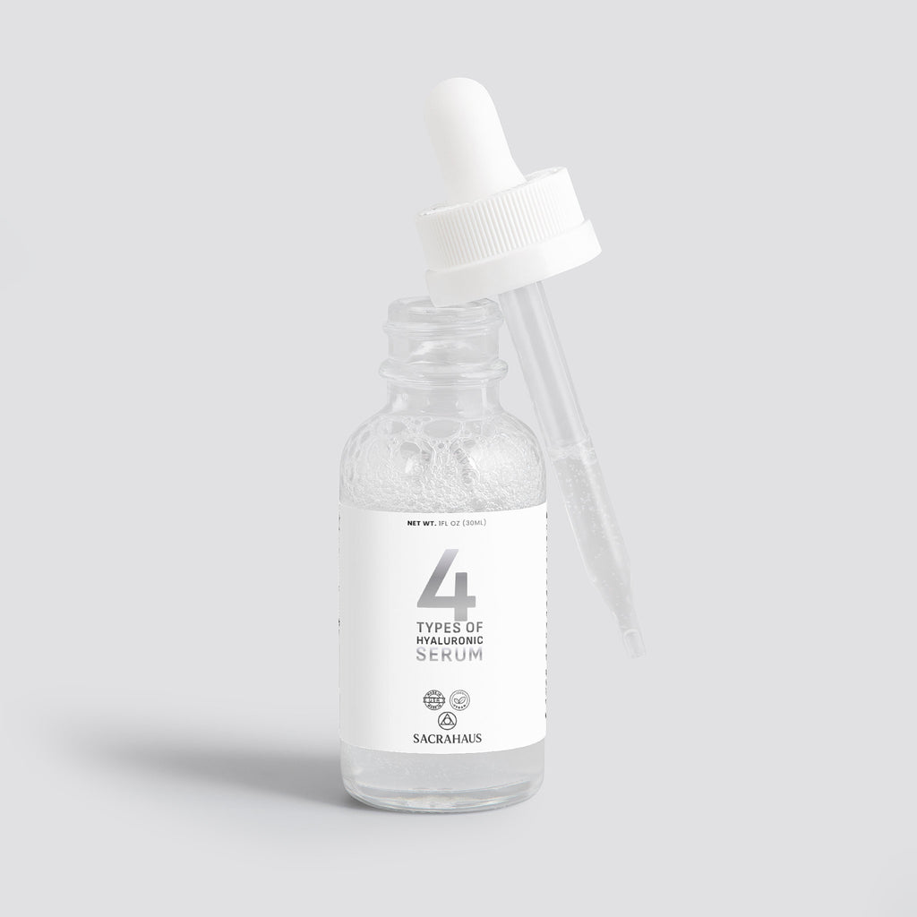 SACRAHAUS vegan hyaluronic acid serum in a dropper bottle for effective facial hydration