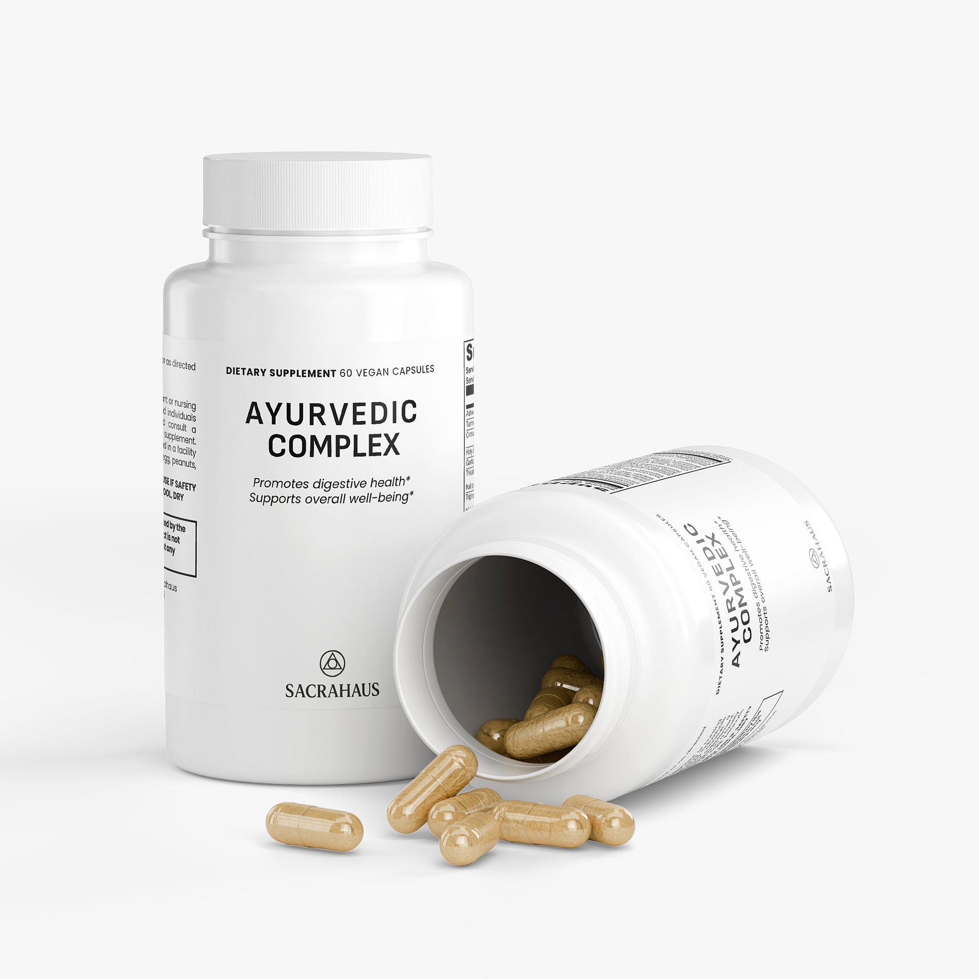 SACRAHAUS Ayurvedic Complex specialty supplements with Ayurvedic vegan supplements capsules displayed