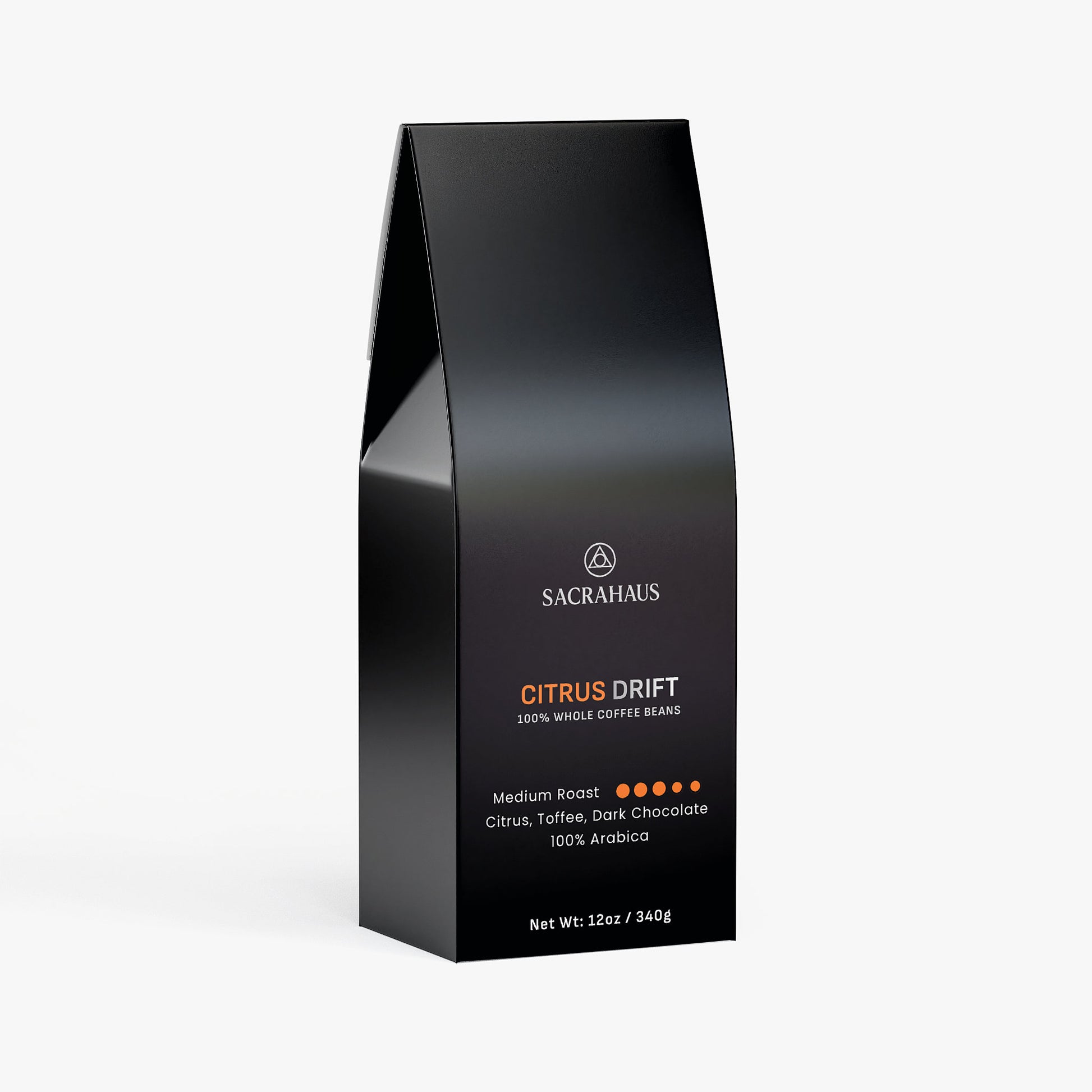 SACRAHAUS Citrus Drift Citrus Medium Roast Coffee Beans in a stylish black bag