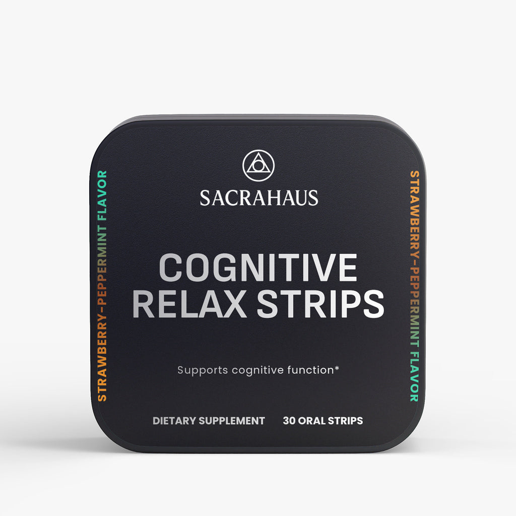 SACRAHAUS cognitive relaxation strips in strawberry-peppermint flavor, supports cognitive function, 30 oral strips