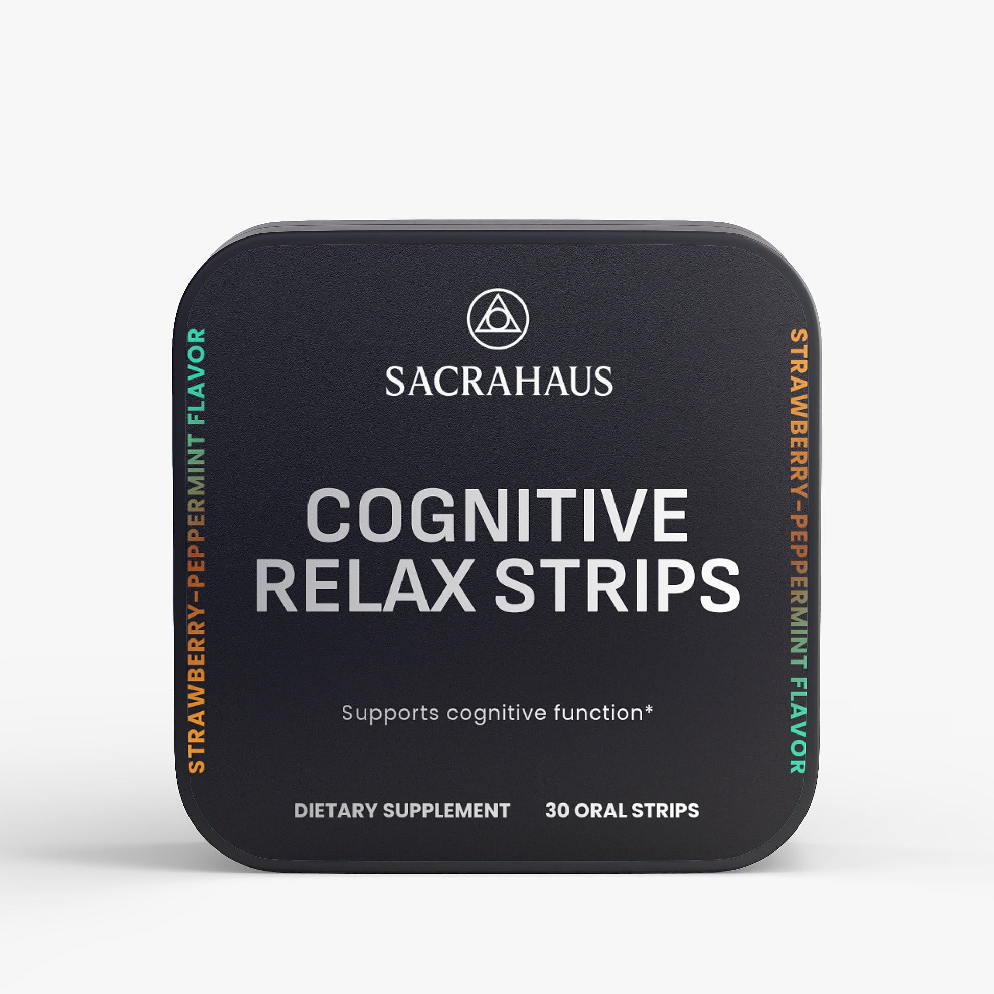 SACRAHAUS cognitive relaxation strips in strawberry-peppermint flavor, supports cognitive function, 30 oral strips