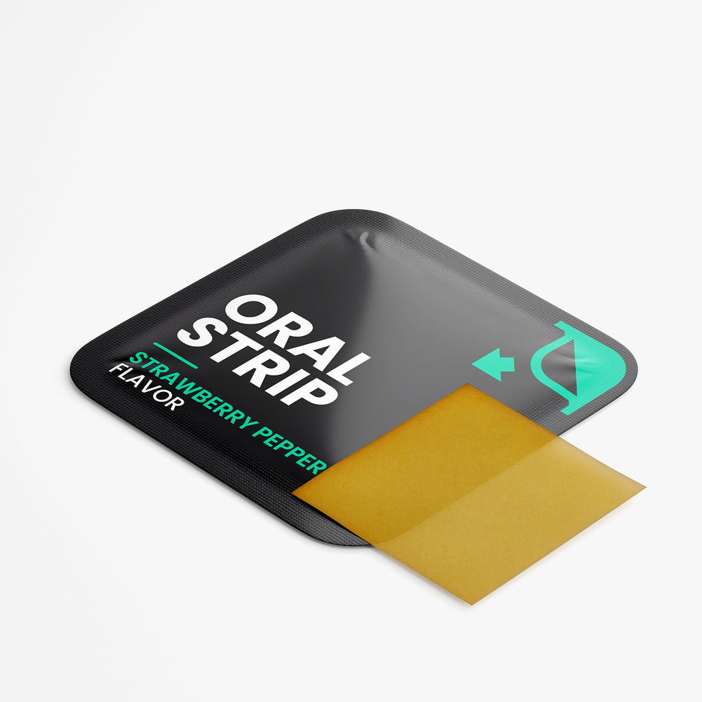 SACRAHAUS Strawberry Pepper Flavor Cognitive Relaxation Strips in a sleek package