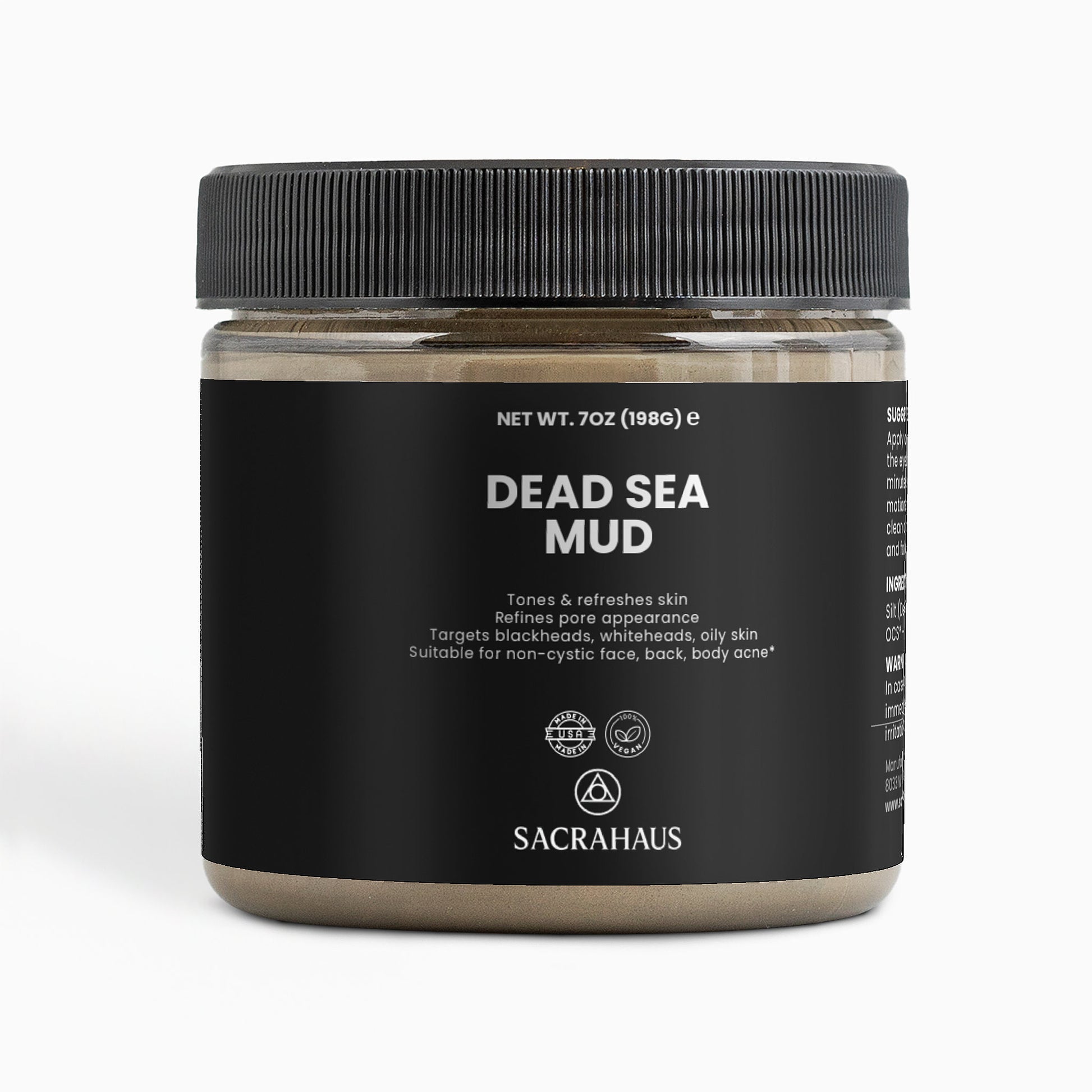 SACRAHAUS Dead Sea mud mask in a black jar for refining pores and refreshing skin
