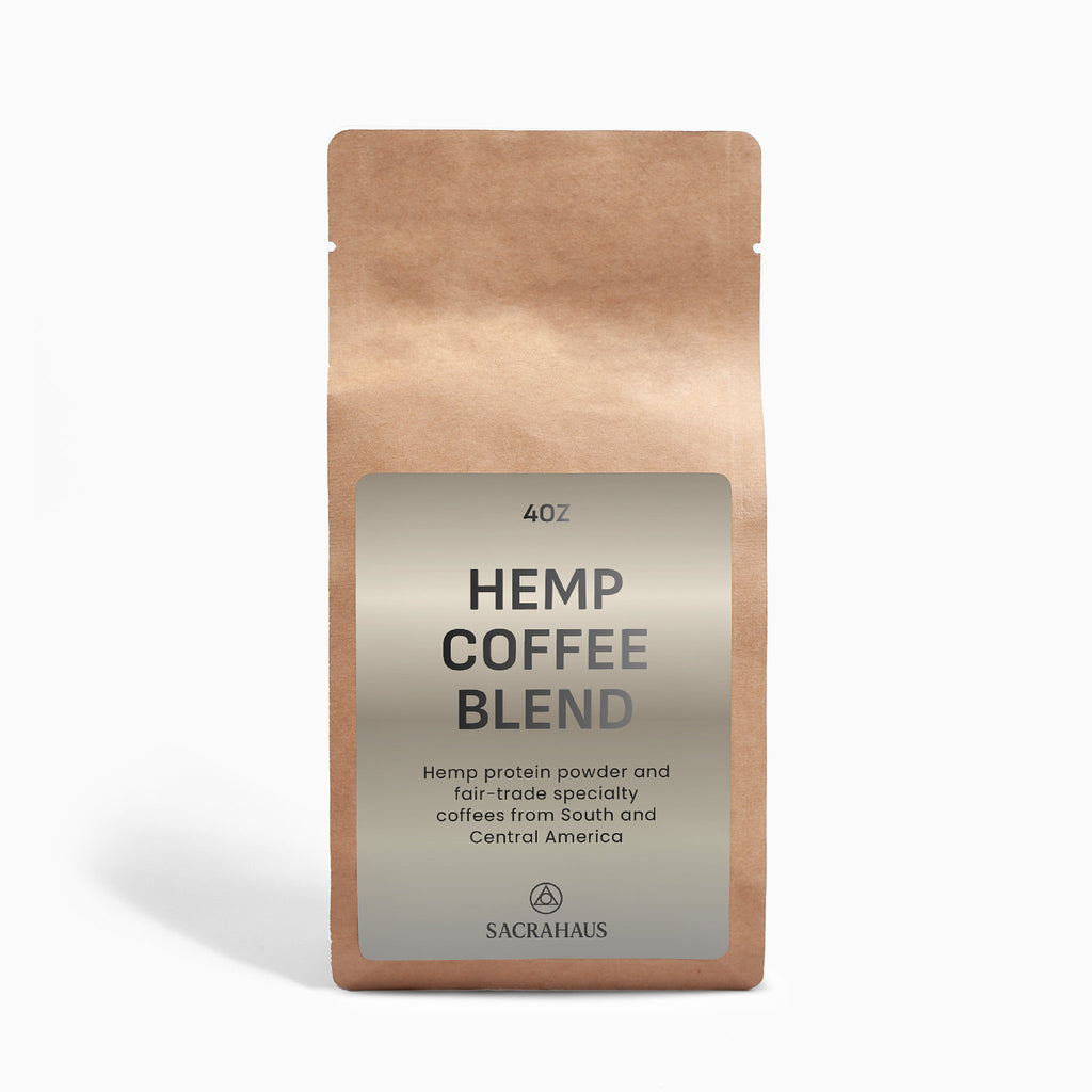 SACRAHAUS 40oz hemp coffee blend with hemp protein powder and specialty coffees from South and Central America