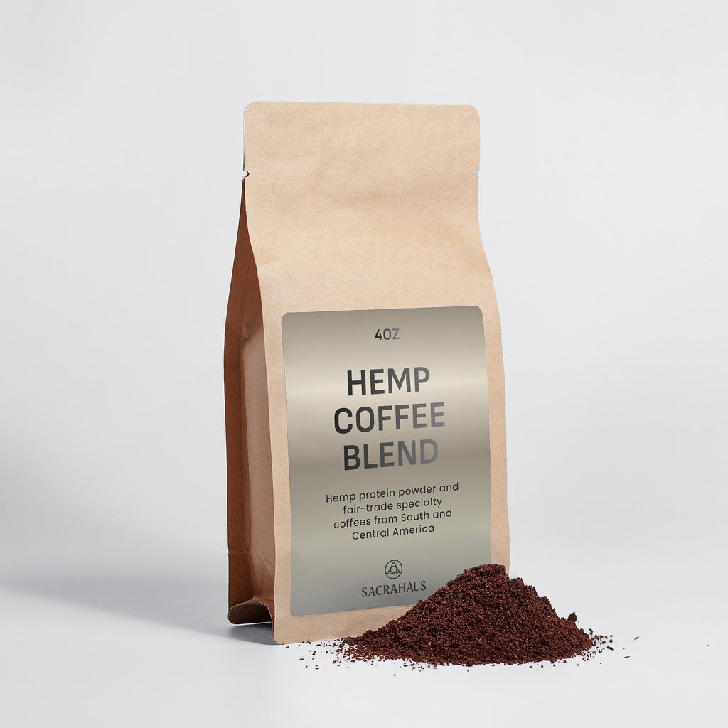 SACRAHAUS 40oz hemp coffee blend featuring hemp protein powder and specialty coffee from South and Central America