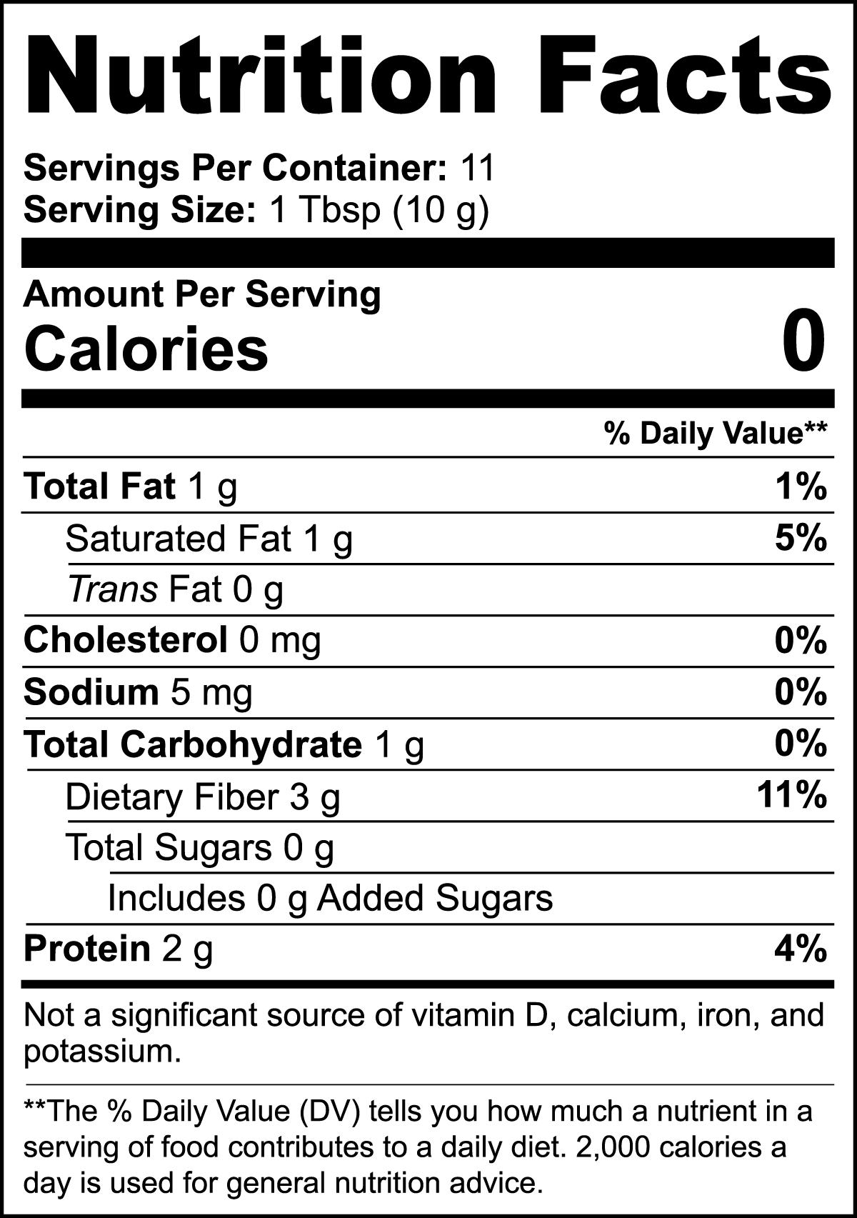 Nutrition facts for SACRAHAUS hemp coffee blend detailing calories and nutrients per serving