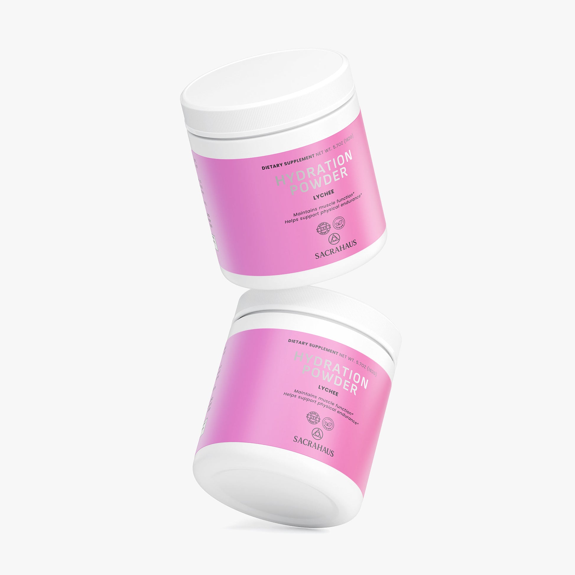 SACRAHAUS Lychee Hydration Powder in a vibrant pink container for effective intra-workout supplementation