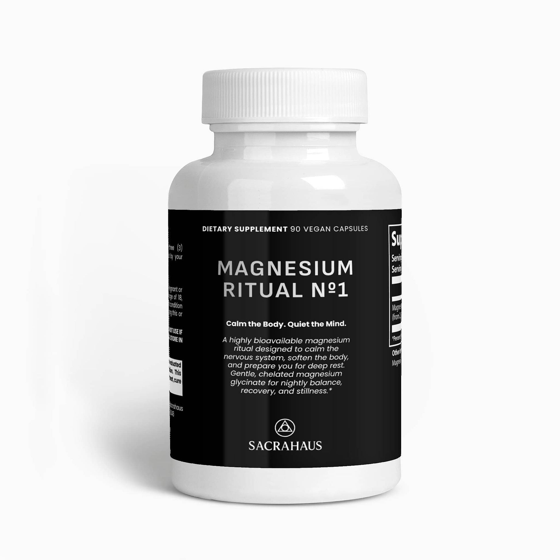 SACRAHAUS magnesium glycinate vegan supplement in a 90-capsule bottle for relaxation and recovery
