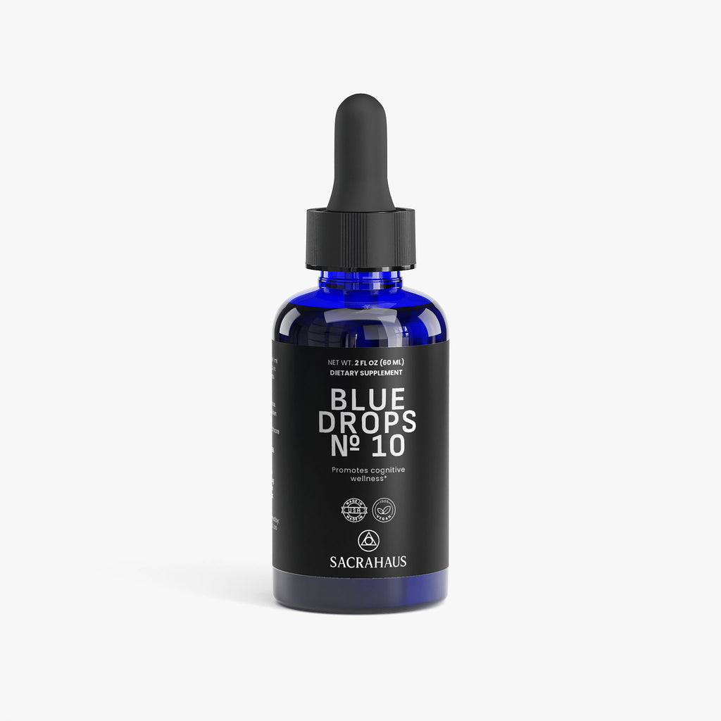 SACRAHAUS Methylene blue drops supplement in a blue glass dropper bottle for cognitive support