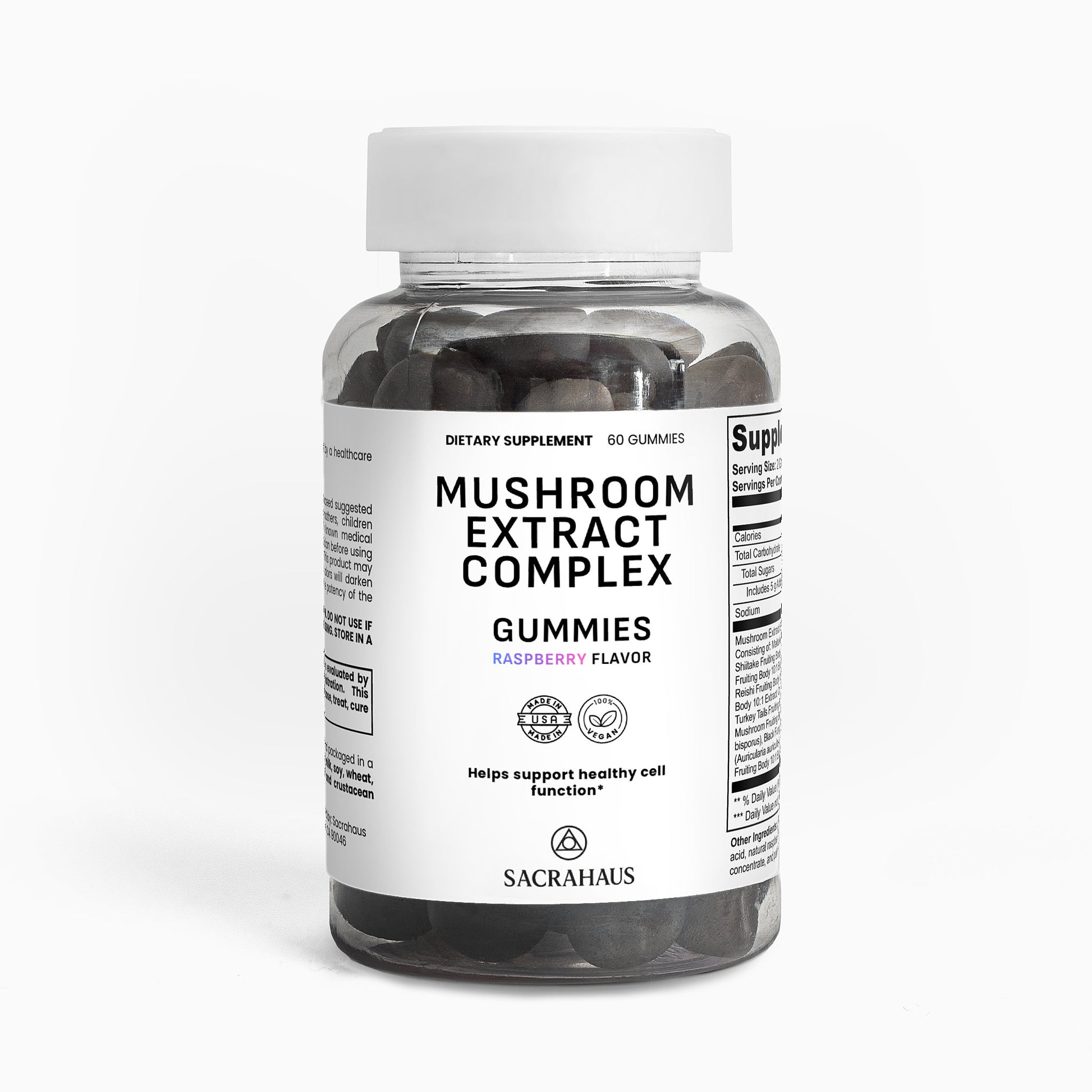 SACRAHAUS Mushroom Extract Complex Gummies in Raspberry Flavor for healthy cell function