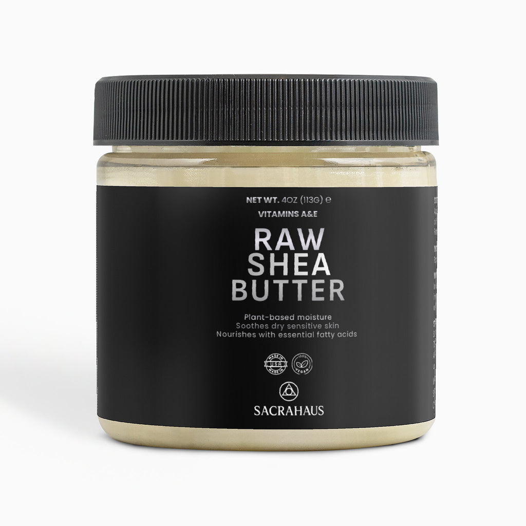 SACRAHAUS Raw Shea Butter for Skin in a 4-ounce jar, enriched with vitamins A and E for nourishment