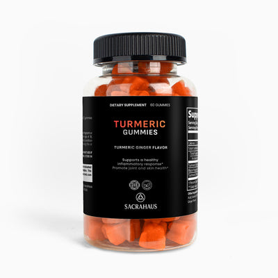 SACRAHAUS turmeric gummies for inflammation in a bottle, featuring ginger flavor for joint support