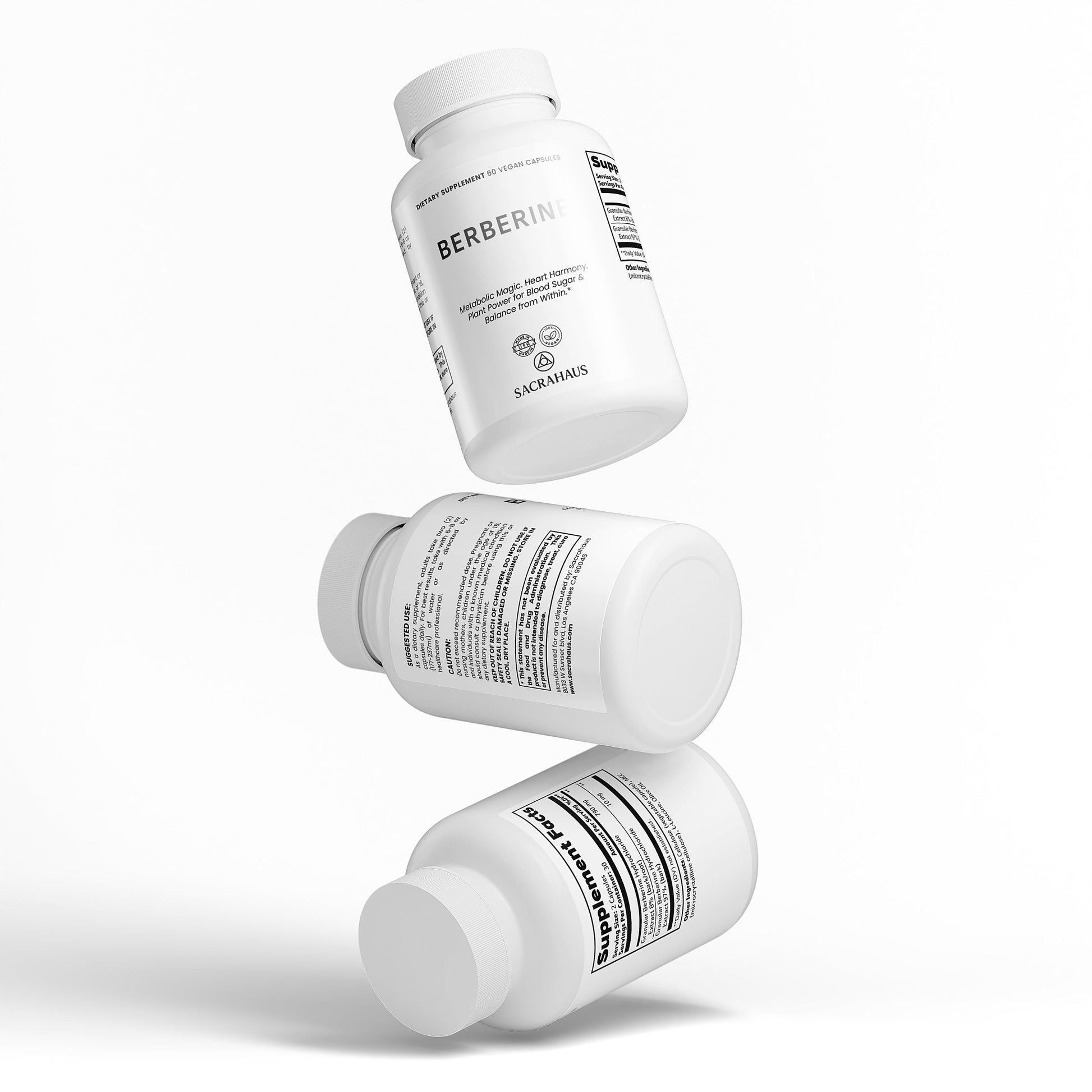 SACRAHAUS vegan berberine supplement bottles stacked for weight management support