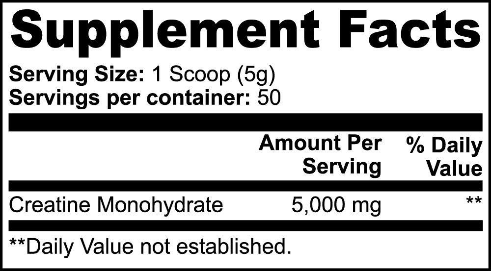 Supplement Facts for SACRAHAUS Vegan Creatine Monohydrate with 5000 mg per serving for muscle building