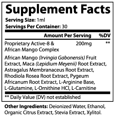 SACRAHAUS vegan diet drops for weight loss supplement facts label with ingredients and nutritional information