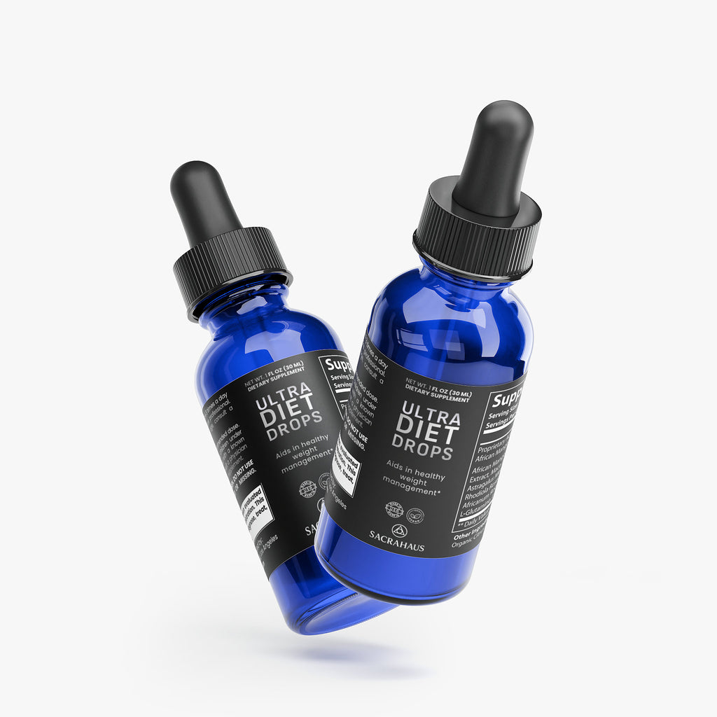 SACRAHAUS Ultra Diet Drops in blue bottles for effective vegan diet drops for weight loss