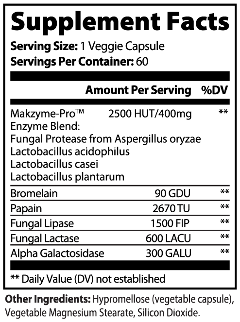 SACRAHAUS vegan digestive enzyme supplement supplement facts label with serving details