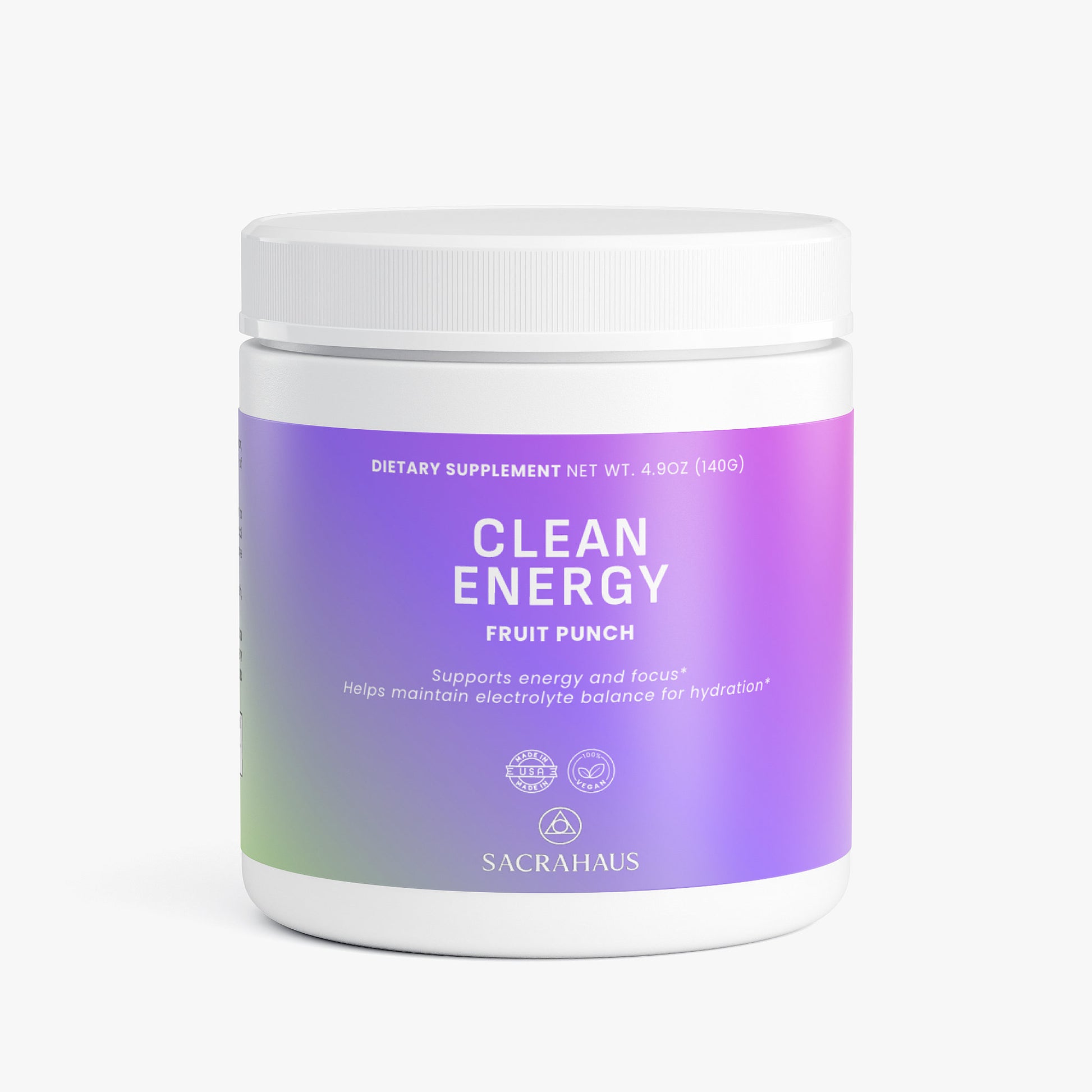 SACRAHAUS Clean Energy Fruit Punch Pre-Workout with Vegan Energy Powder for Focus and Hydration