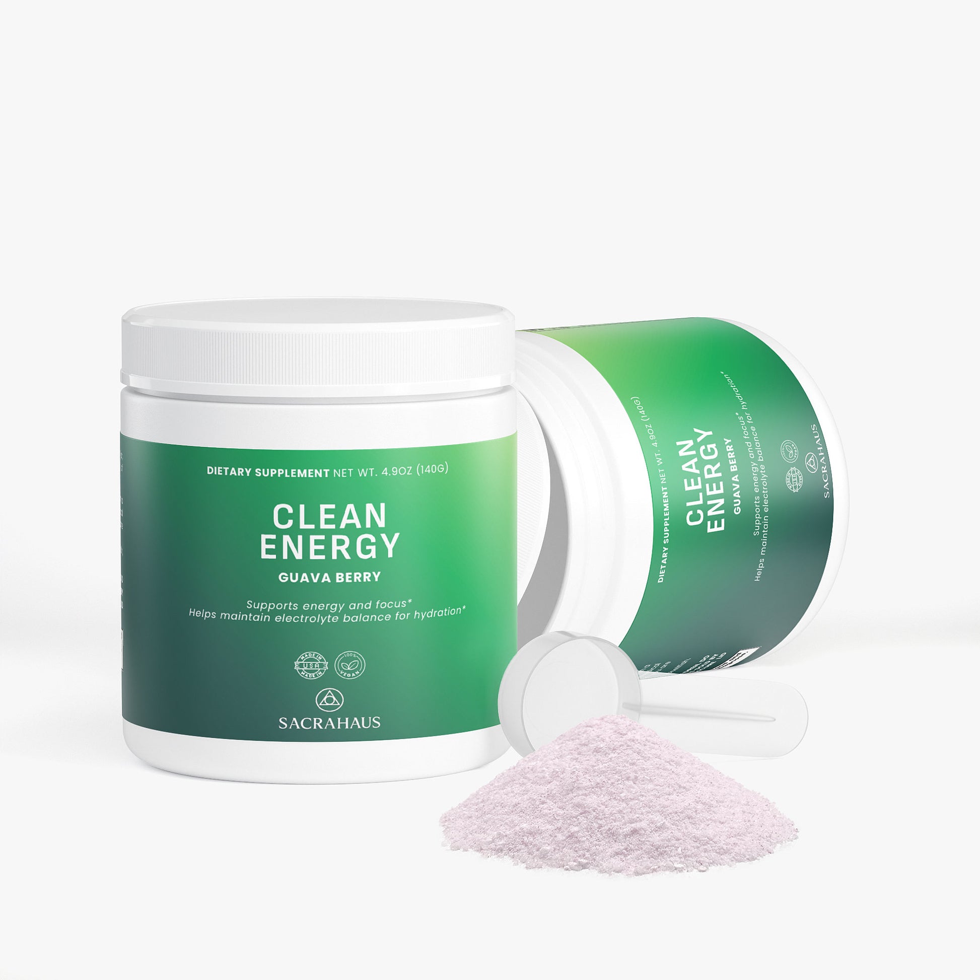SACRAHAUS Clean Energy Vegan Energy Powder in Guava Berry flavor for enhanced focus and hydration
