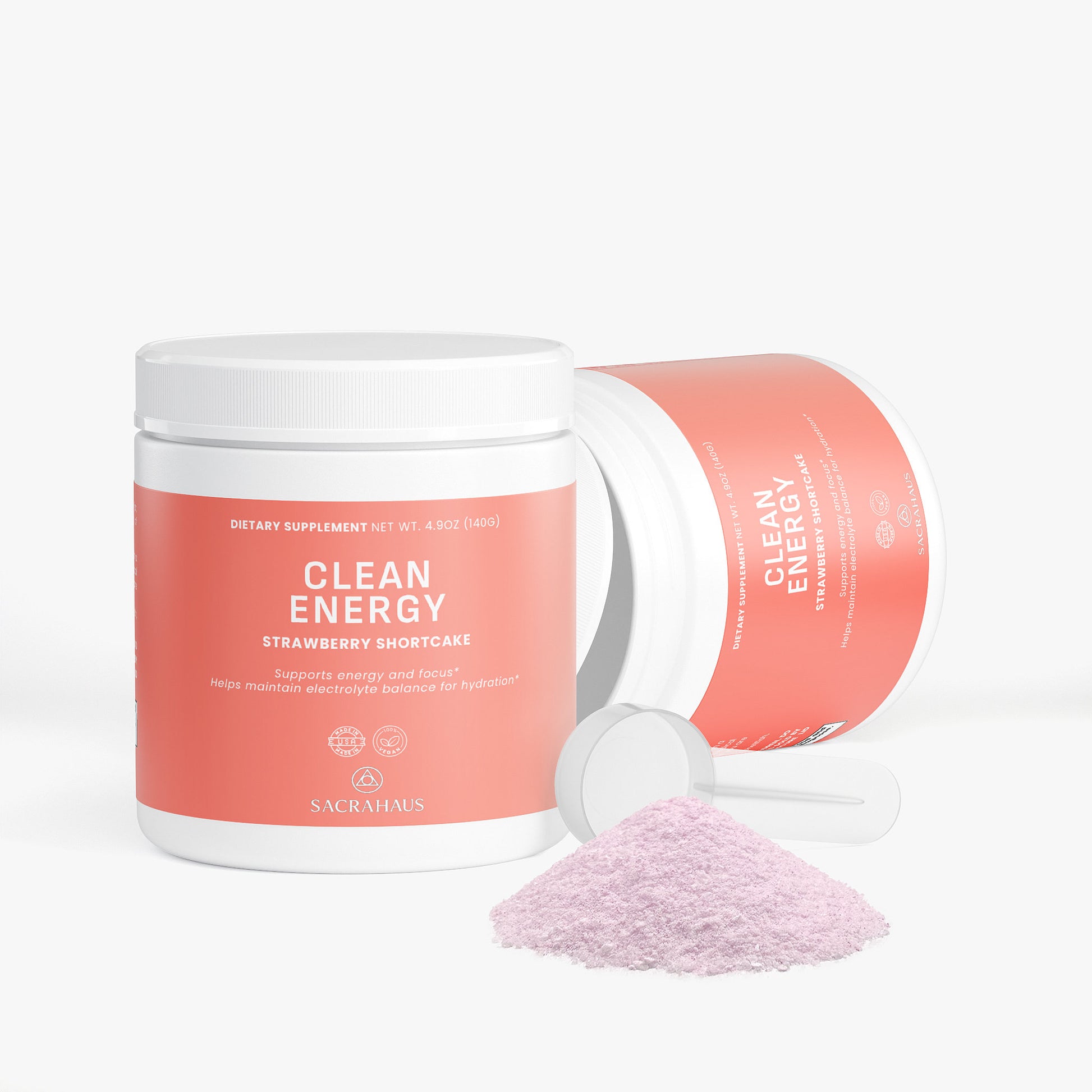 SACRAHAUS Clean Energy Vegan Energy Powder in Strawberry Shortcake Flavor for Enhanced Performance