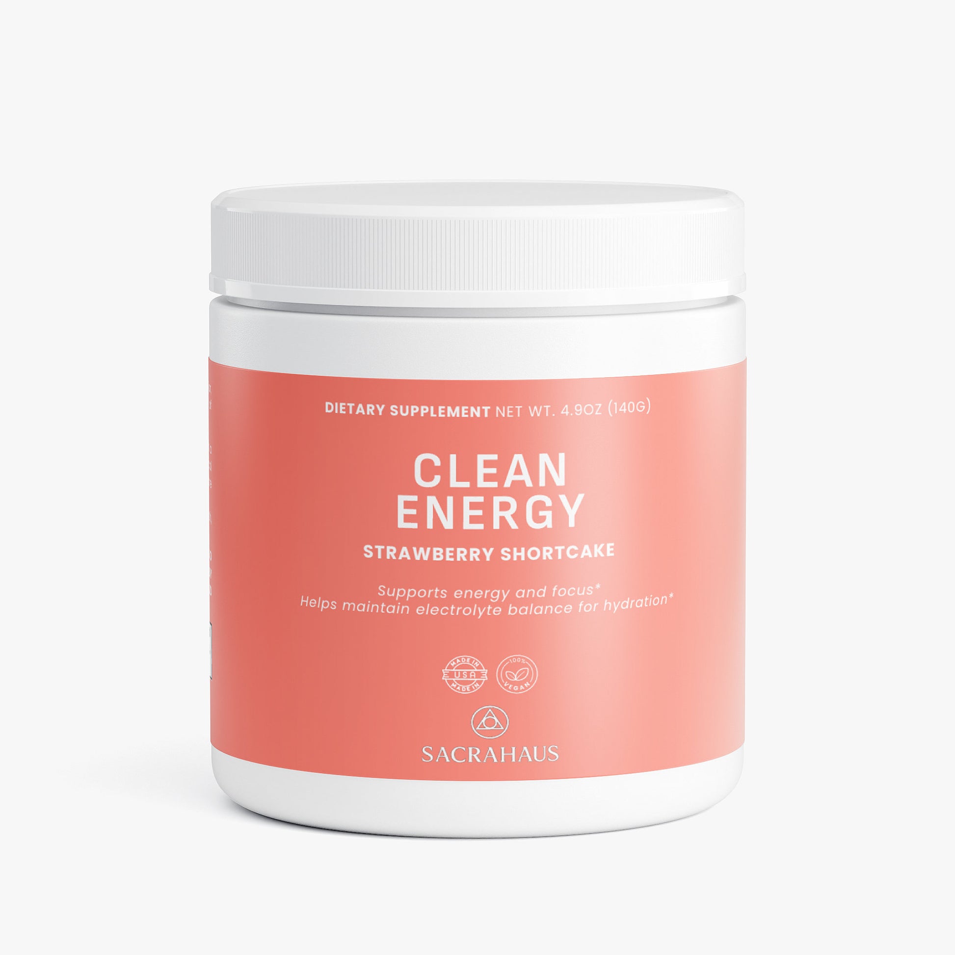 SACRAHAUS Clean Energy Strawberry Shortcake Vegan Energy Powder for enhanced focus and hydration