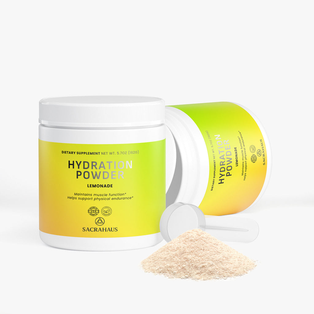 SACRAHAUS vegan hydration powder in Lemonade flavor for enhancing physical endurance