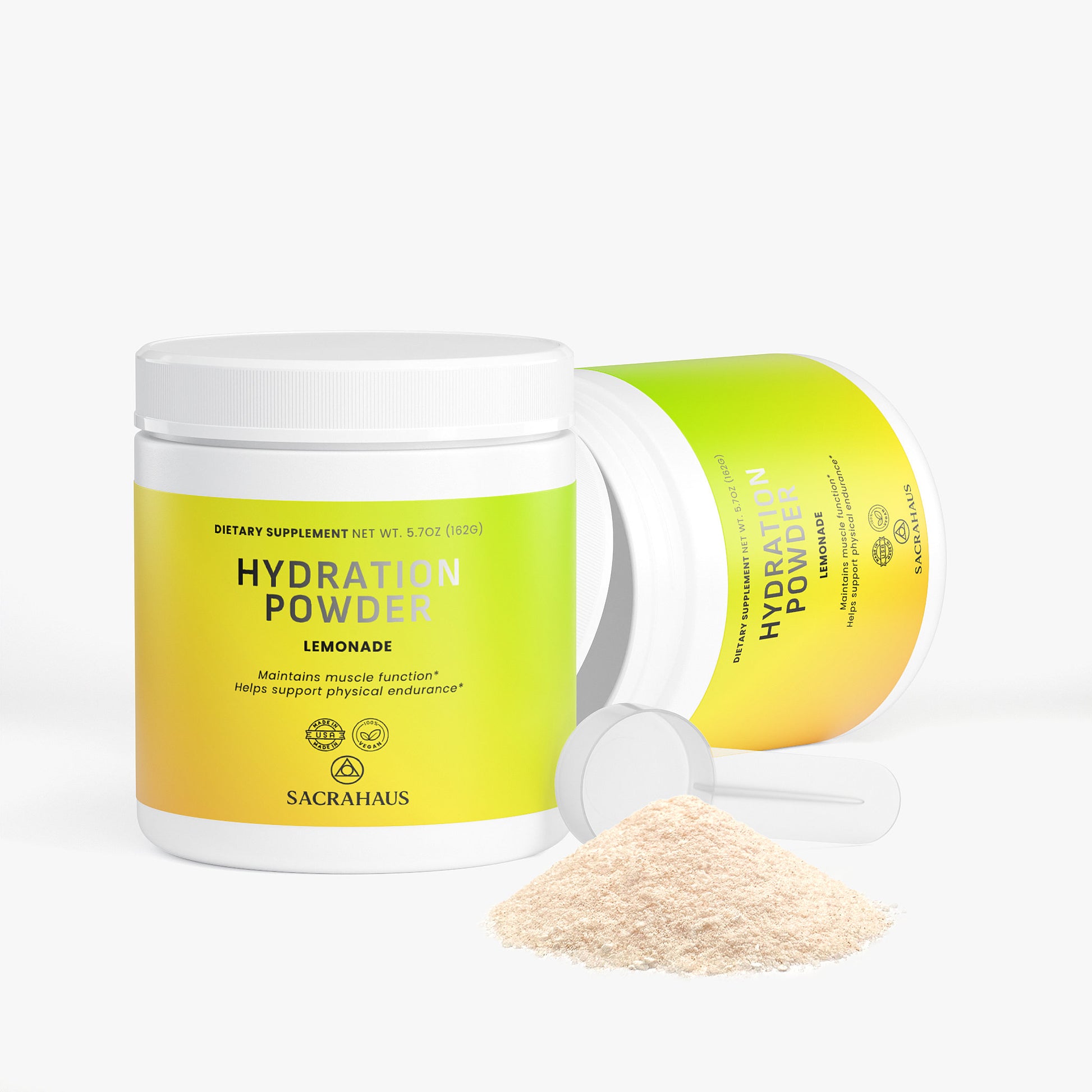 SACRAHAUS vegan hydration powder in Lemonade flavor for enhancing physical endurance