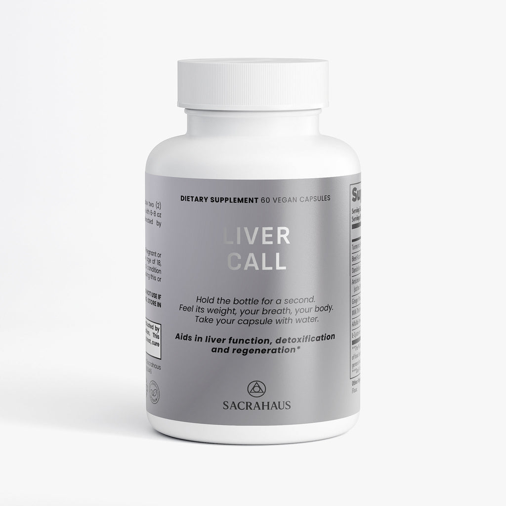 SACRAHAUS vegan liver support supplement bottle with 60 vegan capsules for liver function and detoxification