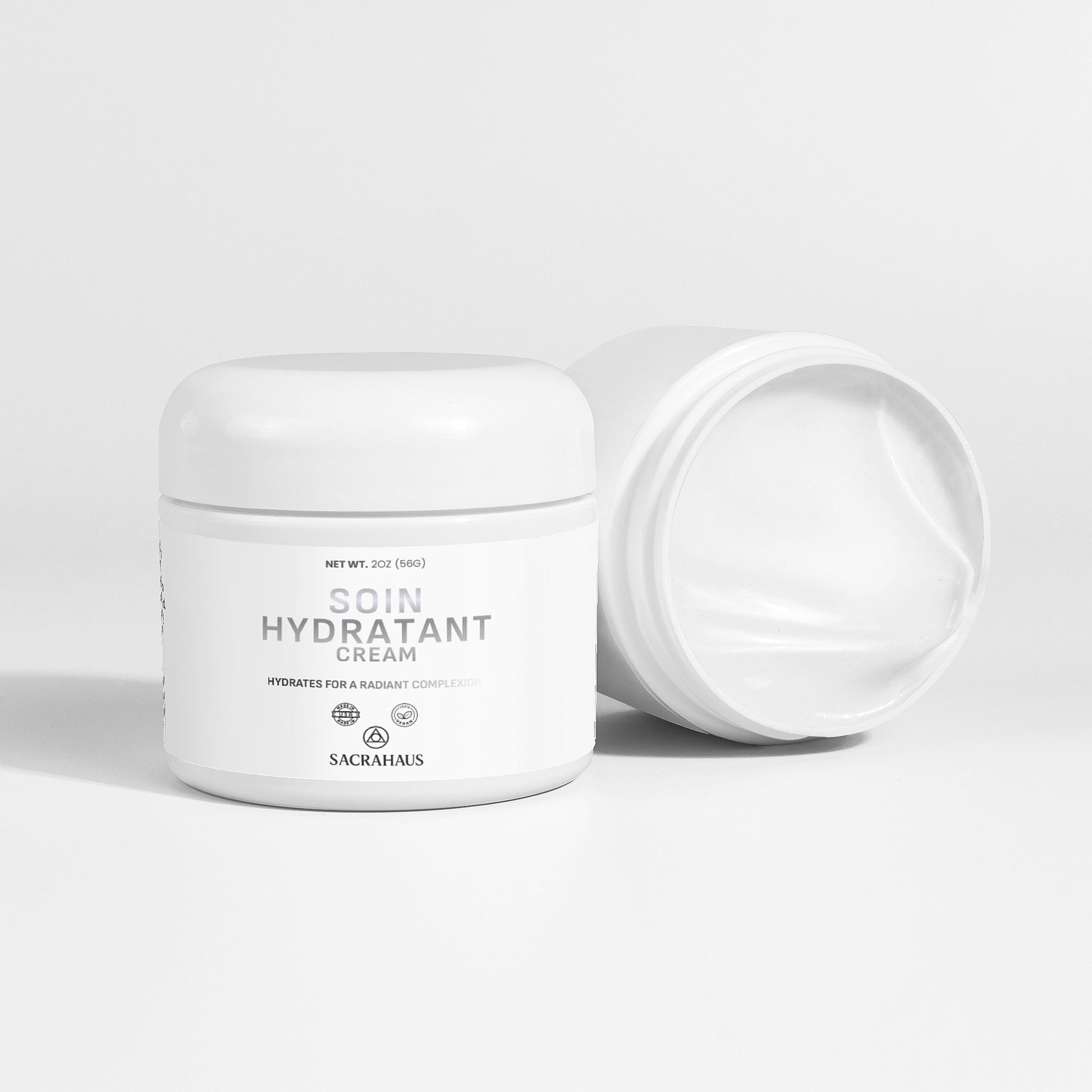 SACRAHAUS vegan skin hydration cream in a jar designed for radiant complexion enhancement