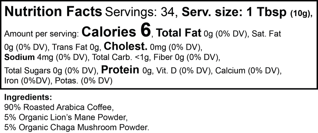 SACRAHAUS Vitality Mushroom Coffee Nutritional Information and Ingredients for Healthy Energy Boost