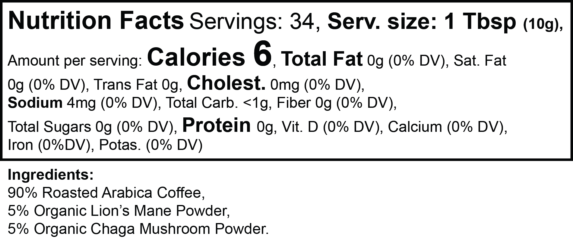 SACRAHAUS Vitality Mushroom Coffee Nutritional Information and Ingredients for Healthy Energy Boost