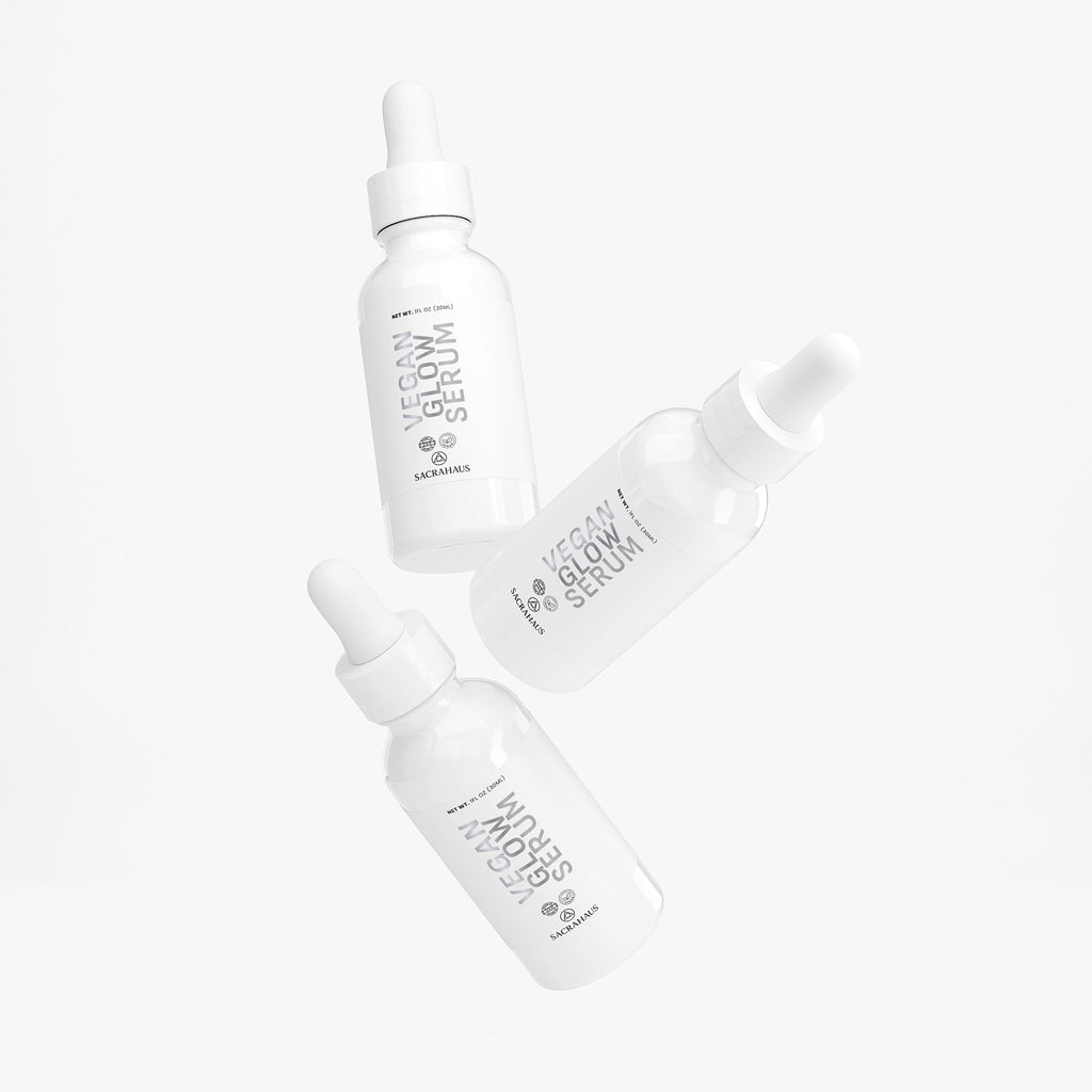 SACRAHAUS vegan glow serum bottles with dropper for radiant skin care