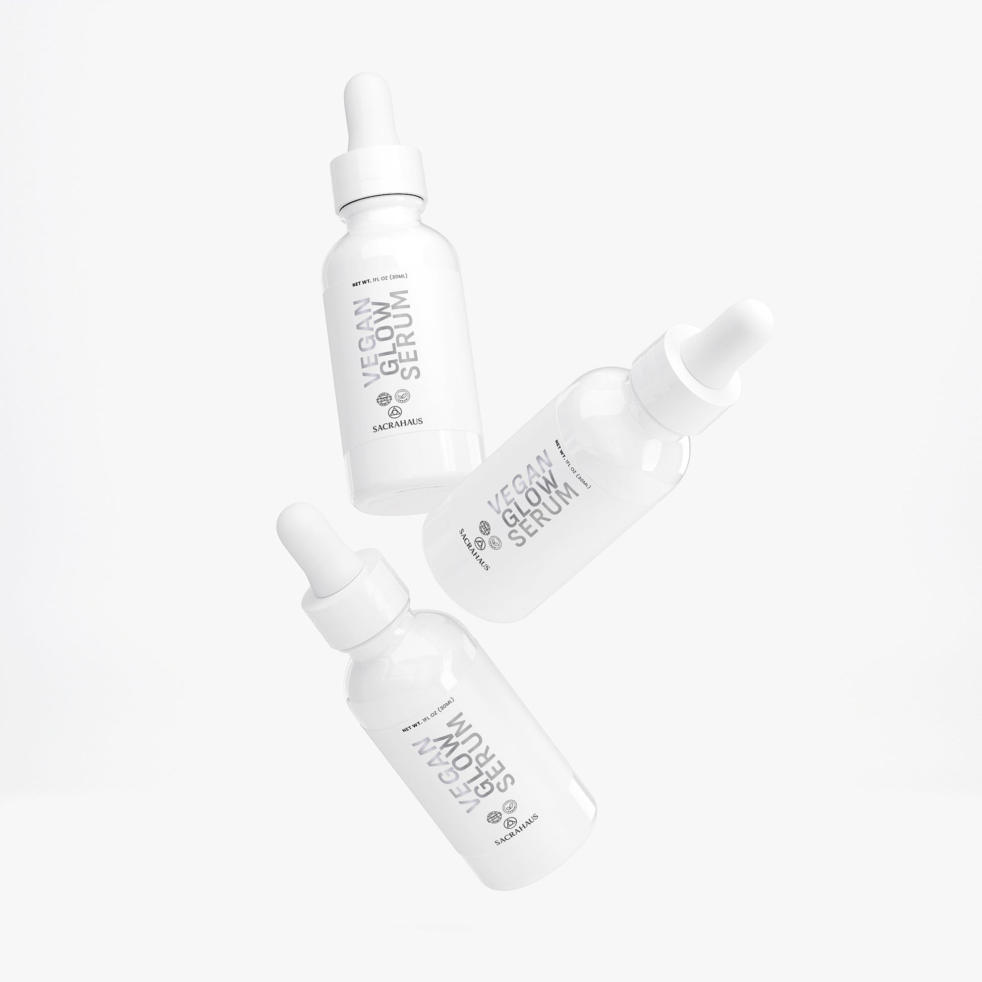 SACRAHAUS vegan glow serum bottles with dropper for radiant skin care
