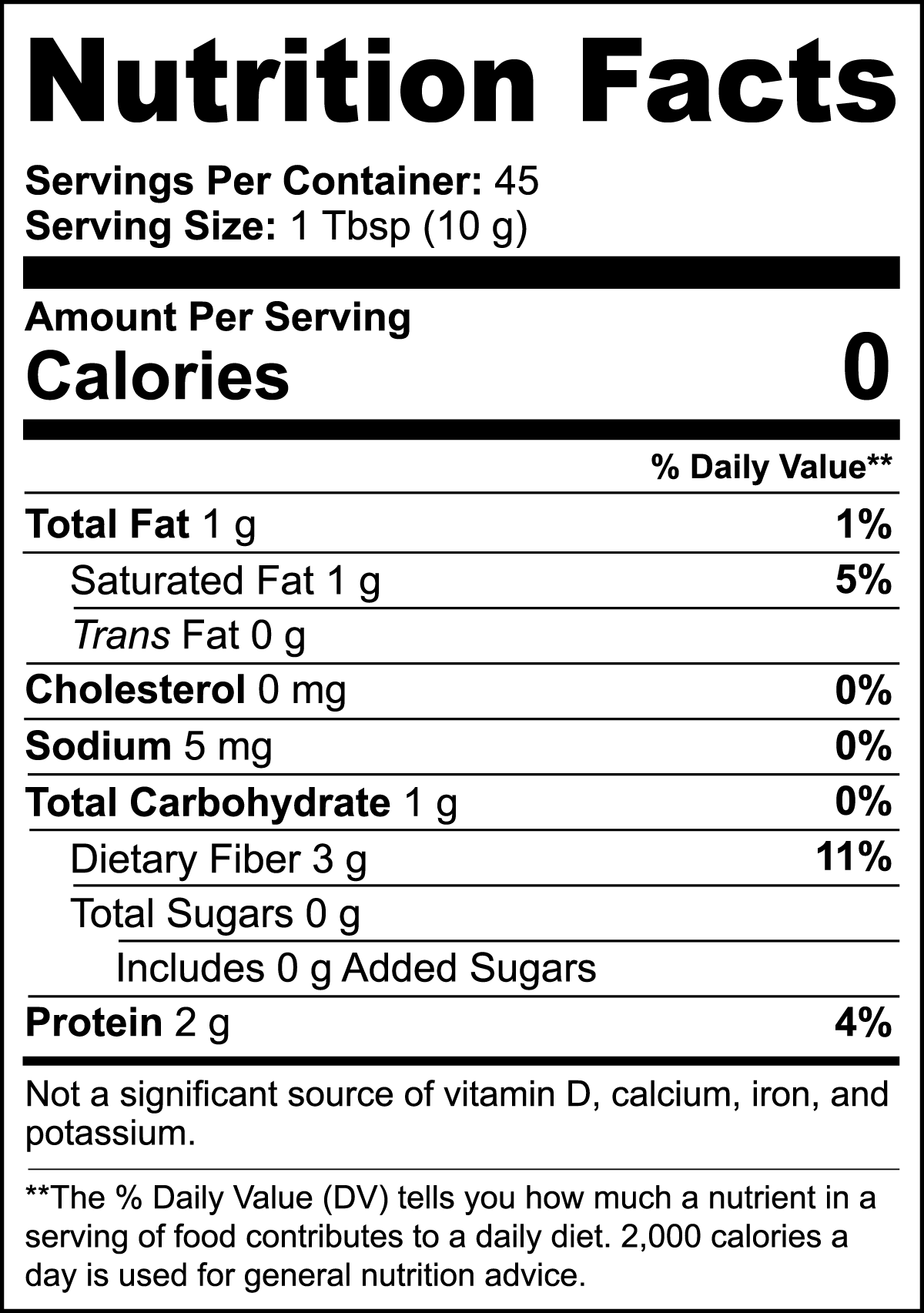 Nutrition facts for SACRAHAUS hemp coffee blend showing calories and nutrients per serving