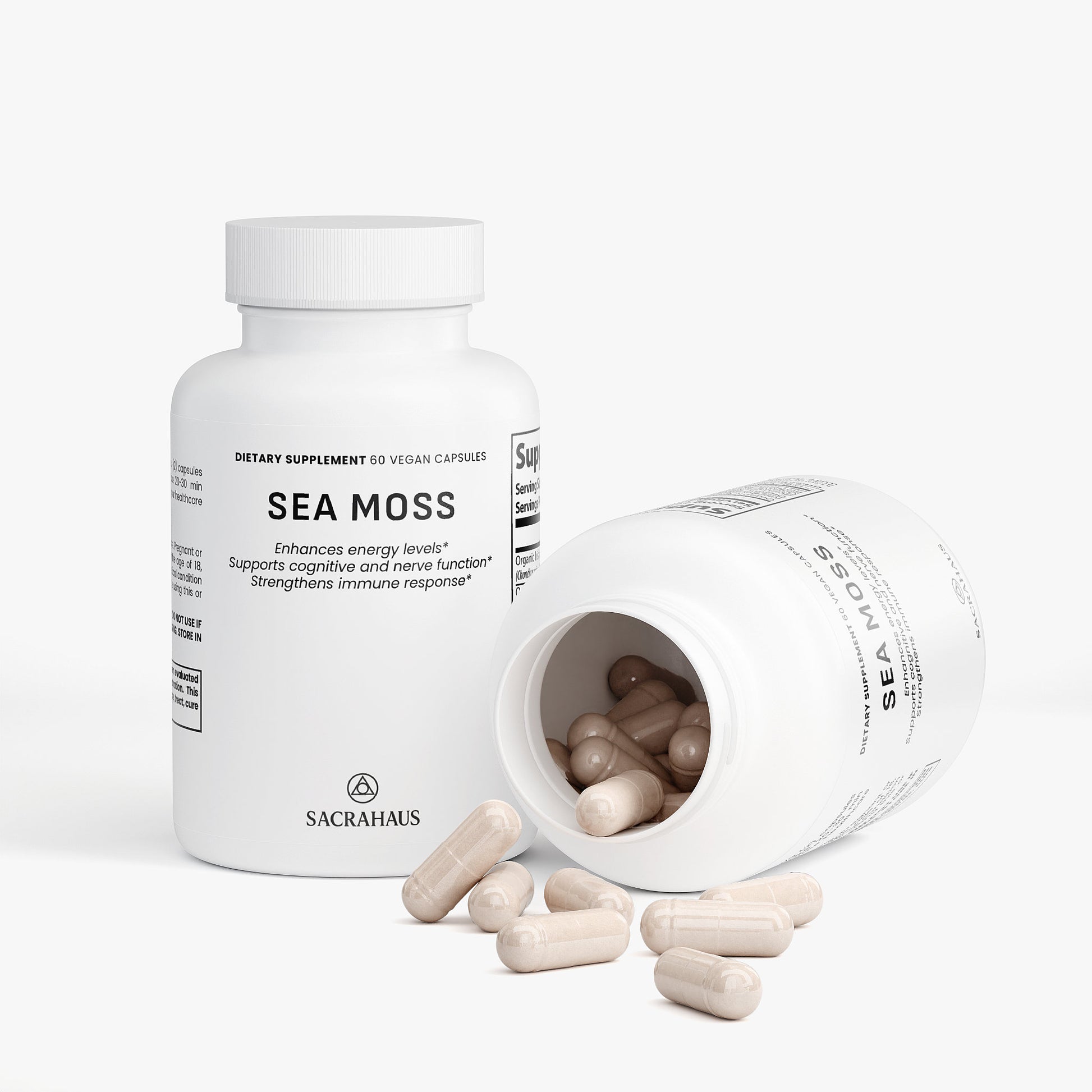 SACRAHAUS Sea Moss Vegan dietary supplement capsules bottles natural extracts for energy and immunity